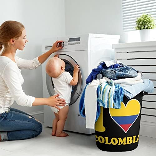 Eu amo a colômbia bandeira de lavanderia cesto de cesta de lavagem de lixo saco de armazenamento colapsível alto com alças