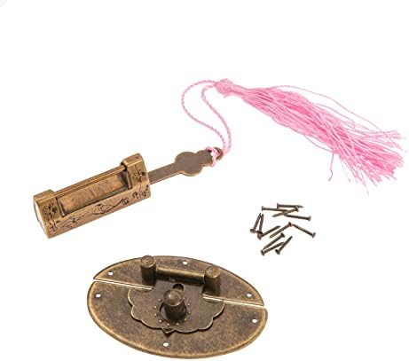 ZSEDP 1set Padlock/key/borla+ caixa oval de trava Hasp Hasp Caracteração Chinesa Bless Padrive Brass Lock Cabinet Jewelry