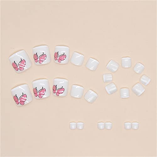 24pcs Butterfly Summer White Toe Fake Unhine