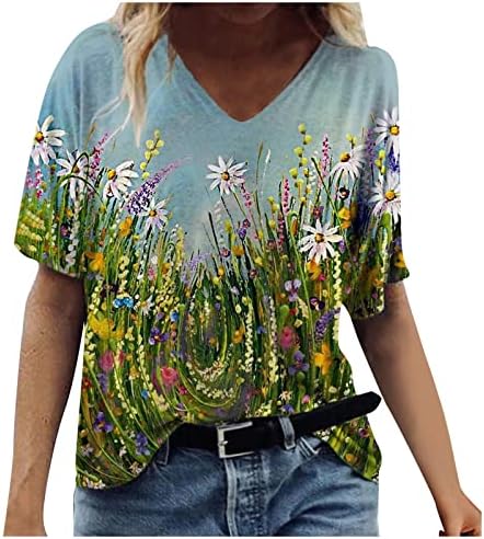 Camisas de pescoço feminino Blouses de verão Túnicas de túnicas de corante estampado floral