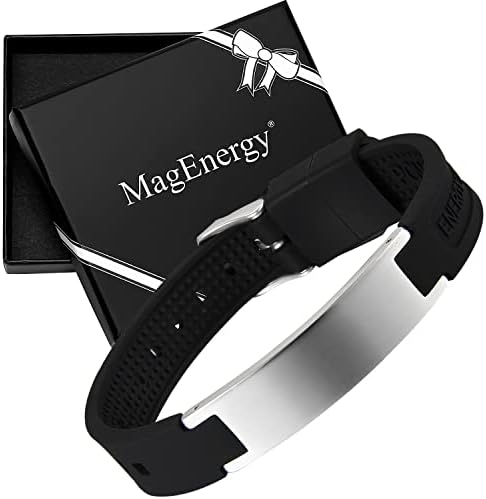 Silicone magnético MagEnergy e pulseira de pulseira preta de aço inoxidável com ímãs de 4pcs para homens Mulheres