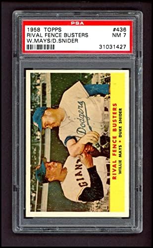 1958 Topps 436 Rival Busters Willie Mays/Duke Snider Los Angeles/São Francisco Dodgers/Giants PSA PSA 7.00 Dodgers/Giants