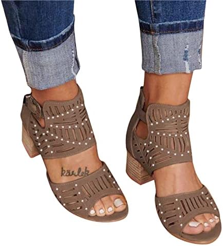 Sandálias para mulheres abertas de calda de fivela de fivela de moda de moda saltos grossos sandálias casuais sandálias