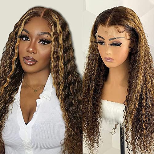 Kadoyee Destaque a onda curta de onda profunda perucas frontais cabelos humanos 13x1 t Part HD Wigs Curly Lace Hair Human