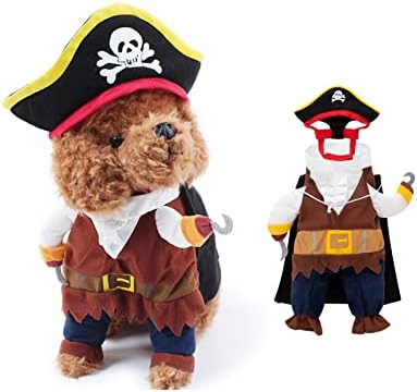 Trajes de piratas de Halloween de cães engraçados- estilo caribenho de gato de gato de gato halloween vestindo traje