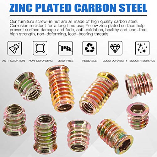 Glarks 50pcs 5/16 -18 x 25mm inserções rosqueadas porcas zinco com sotaque hexadecipal de aço de zinco de zinco porca flangeada