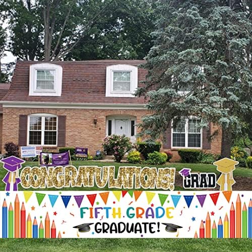 Banner de quintal do jardim da 5ª série, sinal de graduação da 5ª série, pátio ao ar livre, banner de decorações de festa da 5ª