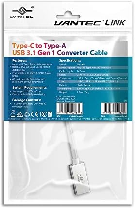 Vantec Link Tipo-C para Tipo A USB 3.1 Gen 1 Converter Cable, branco