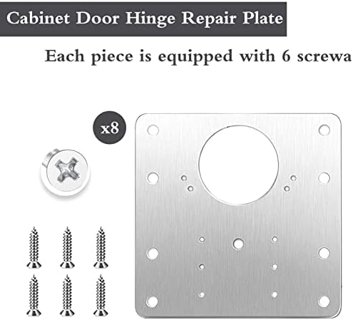 Placa de reparo da dobradiça do armário Hooney 8 Packs, kit de placa de reparo de dobradiça de aço inoxidável para madeira,