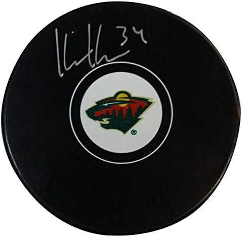 Kaapo Kahkonen autografou o Minnesota Wild Hockey Puck Fanatics 35426 - Pucks autografados da NHL
