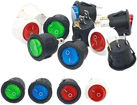 Interruptor de balancim 10pcs ligado / desligado interruptor redondo led iluminado mini preto preto vermelho azul 10a 250v