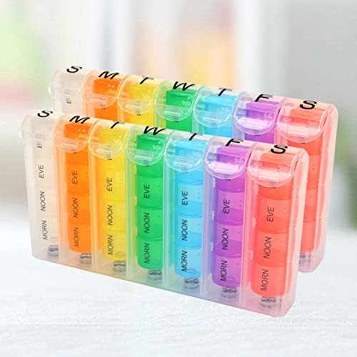 Zerodeko 4 PCs 28 Grades Pílulas Dispensador Caixa Rainbow Color Weekly Pill Storage Box Plástico Caixa portátil de mola