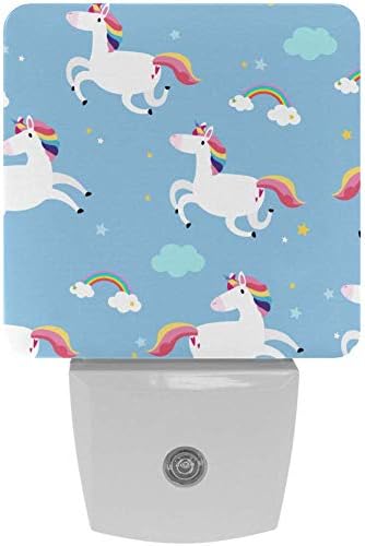 2 pacote fofo unicorn bebê noite luz ideal para plug-in infantil, anoitecer o sensor de amanhecer ideal para berçário