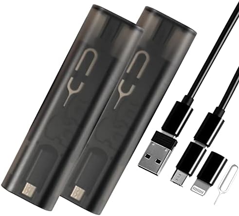 EVRN USB Adaptador Multi Cable Cabine Caso 2PC Set, Micro USB Cable Gadgets Caixa com Kickstand, USB C para Micro USB, Tipo