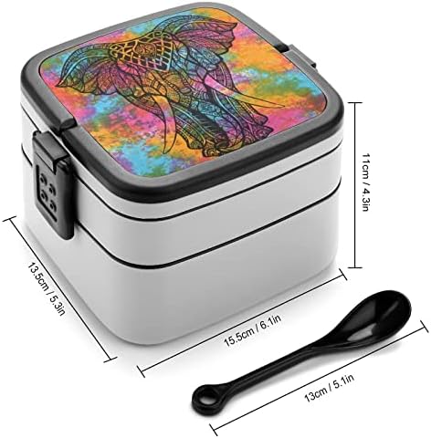 Colorido TIY Dye Elephant Double empilhável Bento Lunch Box Recipiente para viagens de piquenique para trabalho escolar