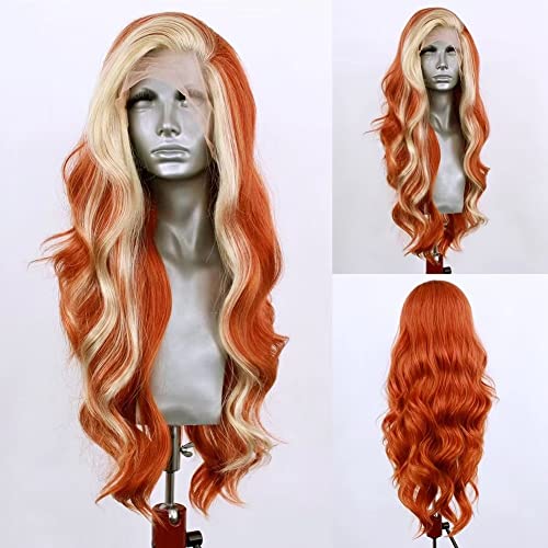 Rongduoyi rdy laranja destaque de renda peruca de renda para mulheres laranja com uma peruca sintética de faixa