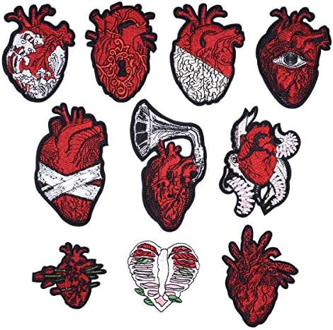 10 peças Organ Coração de manchas bordadas costurar/ferro em remendos Apliques Apliques Badges adesivos para jeans de jeans