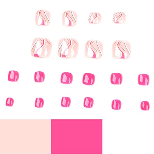 Votacos Pressione as unhas dos pés Pressione as unhas quadradas curtas 24pcs Fakeeails com designs de listras rosa nuas de capa de