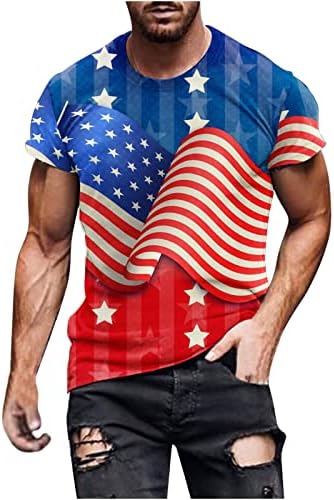 Camisetas de bandeira americana lcepcy para homens grandes e altos 4 de julho T camisetas casuais Crew pescoço de manga