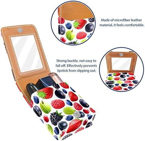 Caixa de batom de maquiagem portátil para viajar, Mini Batom de Blueberry de frutas Caixa de armazenamento com espelho para mulheres