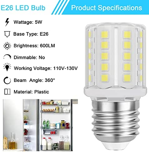 Lâmpada de geladeira LED Lâmpada de 40 watts Fridge Freezer E26 Base média T10 Tubular A15 Lâmpada de milho compacta