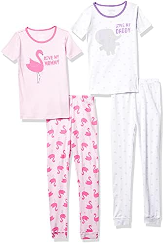 A casa infantil, bebê e criança meninas, mamãe e papai Snug Fit Cotton 4 peças pijamas