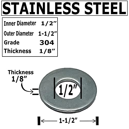 1/2 x 1 1/2 od - arruelas redondas de aço inoxidável - 304 Aço inoxidável 18-8 - Resistente à corrosão - Arruela de