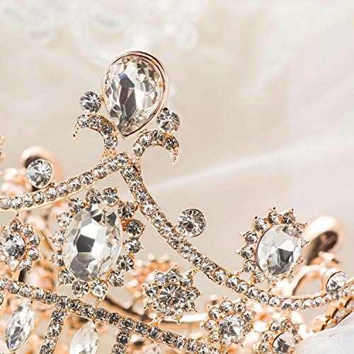 Sweetv Rose Gold Queen Crown for Women, coroa barroca para capota de bolo, acessórios para figurinos para casamento de festas de