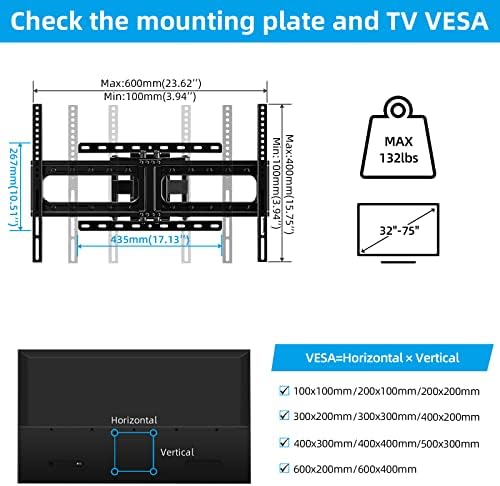 HomeVision Full Motion TV Montagem de parede para a maior parte de 32 a 75 polegadas de TV, 360 ° de rotação articuladora