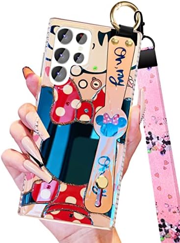 Flafens Stith com pulseira de pulso para Samsung Galaxy S22 Ultra Caso Caso Meninas Mulheres Meninas Giradas Desenho Cartoon Cute