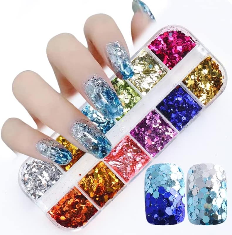 12 Cores Fine Glitter Uil Art Decoração colorida Acessórios de unhas fino Decoração de arte de unhas femininas