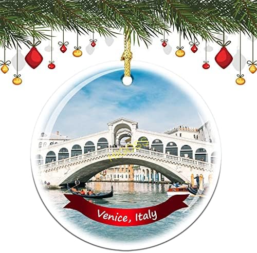 Veneza Itália Tree pendurada Ornamento de Natal Ornamento de cerâmica de dupla face, 3 polegadas
