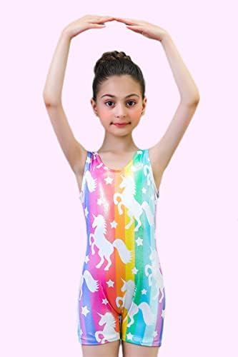Ginástica de ginástica feminina Letard bronzando macacões de uma peça com traje de dança de verão de shorts para crianças