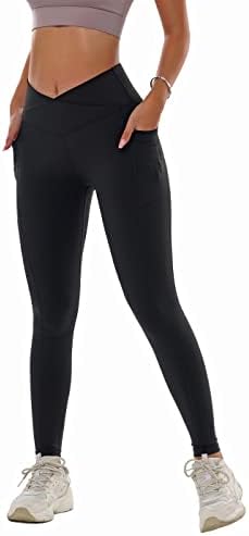 Zioccie Crossover Yoga Leggings Para mulheres com bolsos - Mantern Buttery Soft V Cross Workout Tights Running Athletic calças