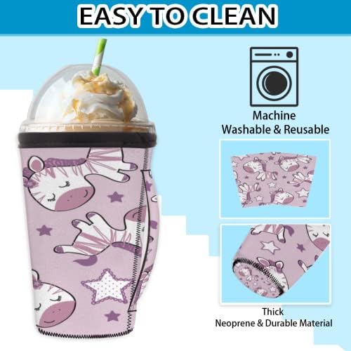 Desenho animado rosa zebra reutilizável com copo de café gelado com alça neoprene koozies isolador de gelo capa de capa de