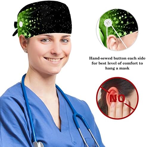 Enfermeiro limpar cabelos longos, tampa de trabalho ajustável no futebol de futebol com botões e scrunchie de cabelo arco