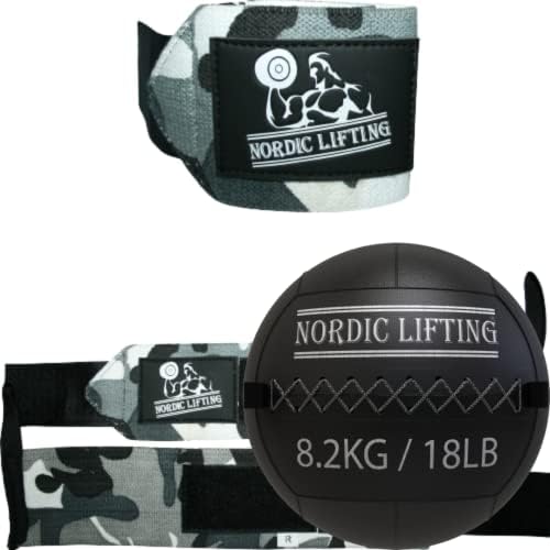 Nórdicos levantamentos de pulso 1p - pacote cinza camuflado com bola de parede 18 lb
