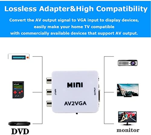 Mini VGA para conversor de vídeo, adaptador AV para VGA, conversor de vídeo de áudio da caixa