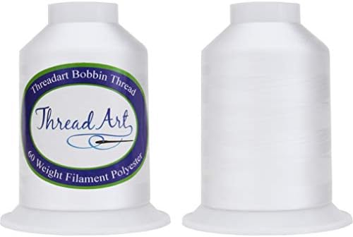 Threadart Bobbin Thread - 60wt branco - dois enormes carretéis de 5000 metros - cones brancos e pretos disponíveis - 2