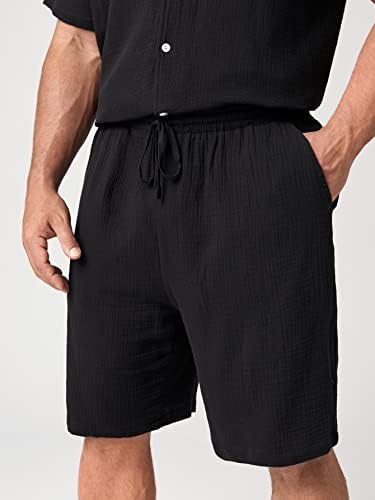 Roupa de duas peças para homens para homens de botão sólido camisa dianteira e shorts