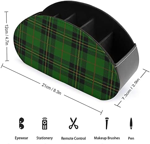 Green Scottish Scottish Tartan Plaid Control Control titular PU CAIL TV REMOTO Organizador Caixa de armazenamento com 5 compartimentos