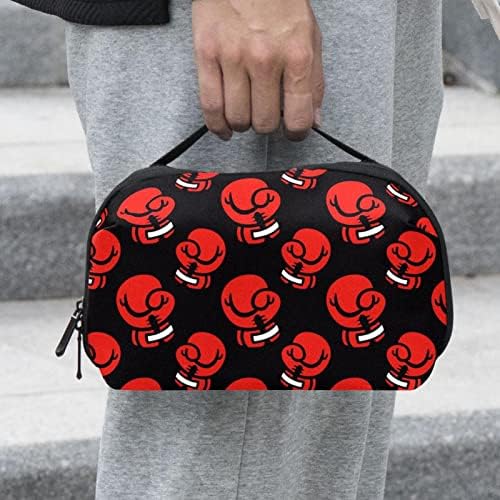 Luvas de boxe vermelhas para mulheres e meninas Padrão Bolsa de bolsa de bolsa cosmética espaçosa com zíper com zíper