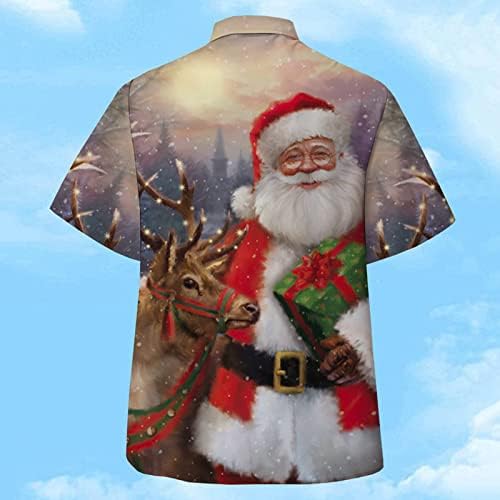 ZDDO Christmas masculina Button Down Camisetas curtas Manga curta Xmas Santa Claus Fantas