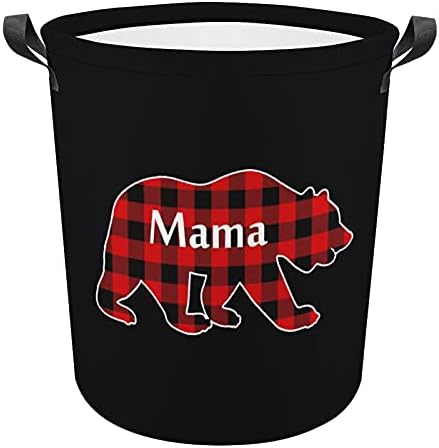 Plaid Mama Bear Oxford Cloundry Basket com alças de cesta de armazenamento para organizador de brinquedos, quarto de berçário