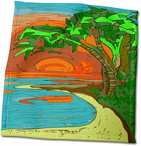 3drose Dylan Seibold -line Art - Palm Tree Beach - Toalhas
