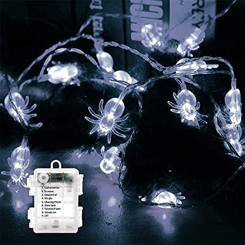 Luzes de aranha de Halloween de Viilich, 50 LEDs de 16,4 pés de corda com 8 MODOS, BATERIA OLORATIVA DO BATERIA DO HALLOWEEN