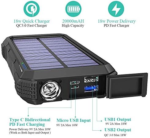 Charger rápido de 20.000 mAh para uso de emergência mais 10.000 mAh Solar Power Bank para telefone celular