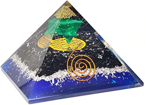 Orgonite Shop Black Tourmaline Orgone Pyramid para energia positiva - malaquita Merkaba Star cura Crystal Pyramid - Flor da vida