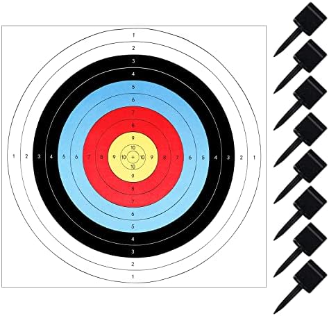 30pcs Archery -alvo Paper, 40cm de papel de arco e flecha padrão 10 com 8 pinos de alvo acessório de arco e flecha para