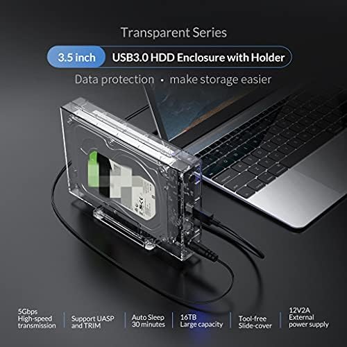 N/A Transparent 3.5 '' Gabinete em disco rígido para 2,5/3,5 '' SSD Caixa de disco rígido SSD HDD